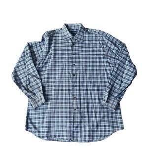 Scott Barber Men's Button-Down Sport Shirt Blue Black Plaid 100% Cotton Size XL